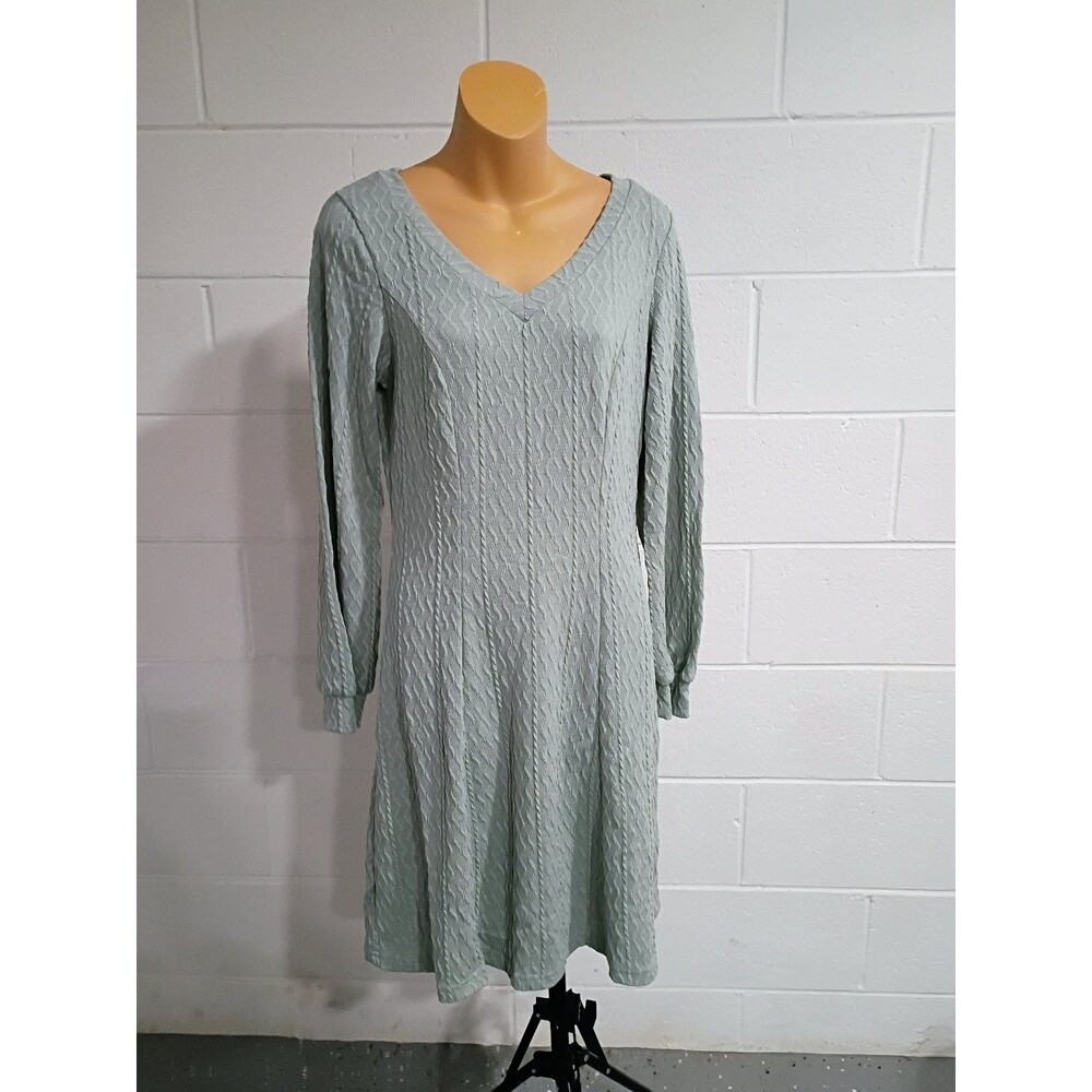 Dokotoo Women's Sage Green Cable Knit Sweater Dress Long Sleeve V-Neck Size M